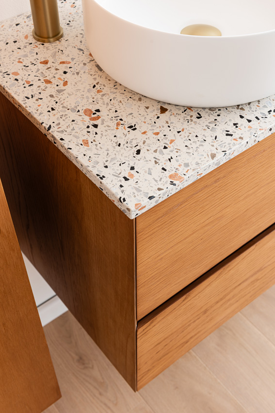 Badkamermeubel Fior eik hangend met dubbel topblad terrazzo 120cm