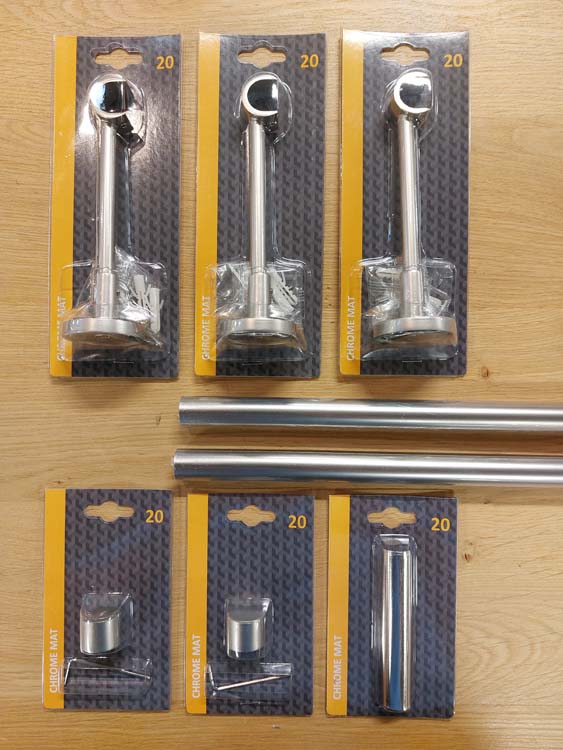 Barre RD chrome-mat 4 mètres pour montage mural set complet