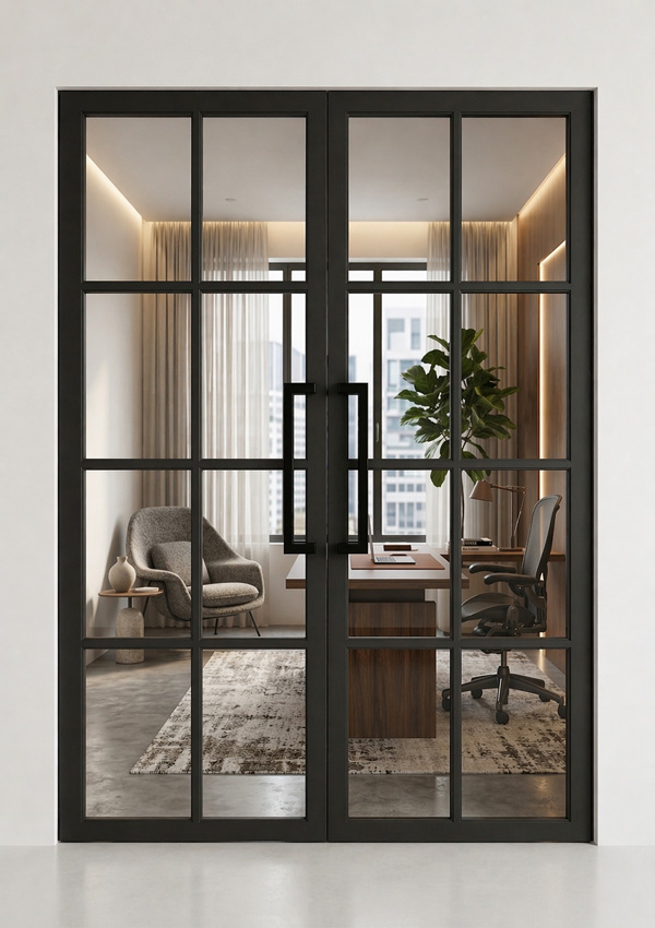 Bloc-porte double 78cm steel look black 8R+VP8R verre clair 201.5cm