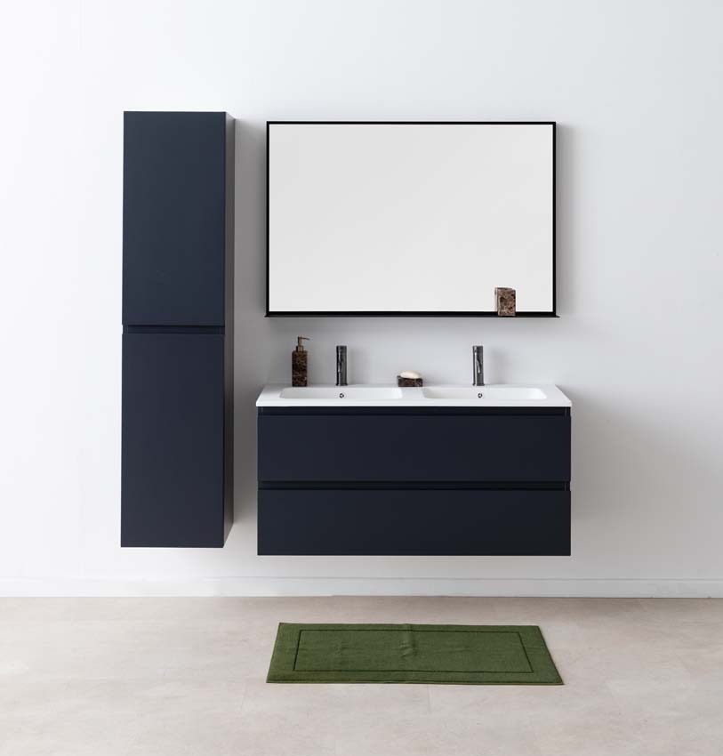 Meuble de salle de bain Tibo gris 1200 mm lavabo double blanc mat