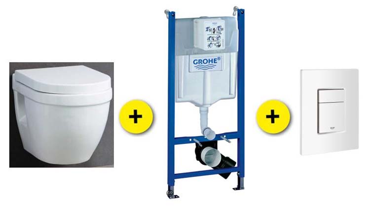 Set de toilette Shark blanc avec siège + reservoir Solido+plaque blanc