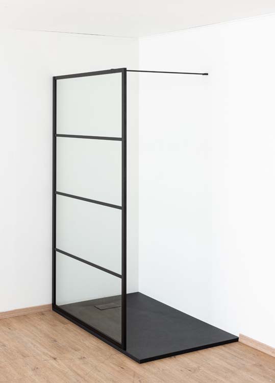 Douchewand Ugo zwart profiel 140x200cm met stang
