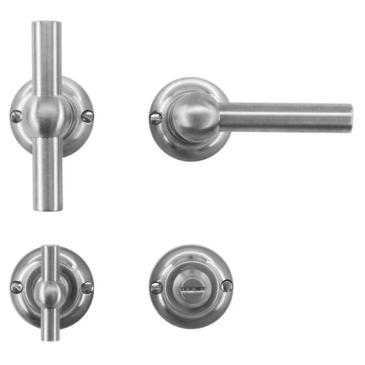 Poignée porte pro pienza nouv T+L look inox + serrure wc