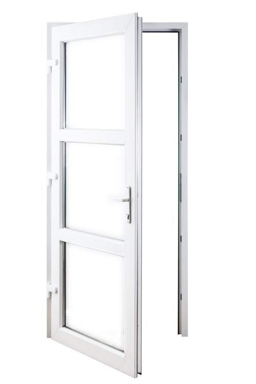Porte ext. 3 verres transparante PVC blanc G 980x2180mm Porte ext. 3 verres transparante PVC blanc G 980x2180mm