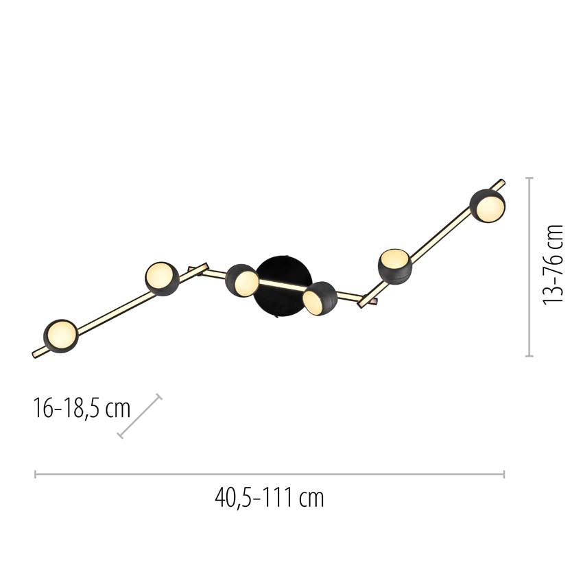 Spot plafond - noir - 40,5-111cm - dimbaar - 6x5,53W - 3000K
