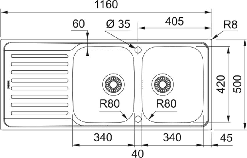 Évier Franke Antea inox 2 bacs 116x50cm