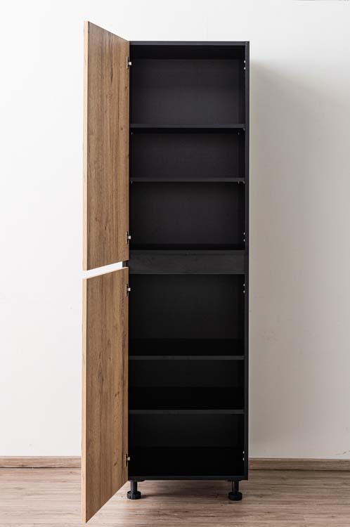 Armoire de cuisine Plenti armoire colonne avec étagères noir/aspect bois 60x208cm