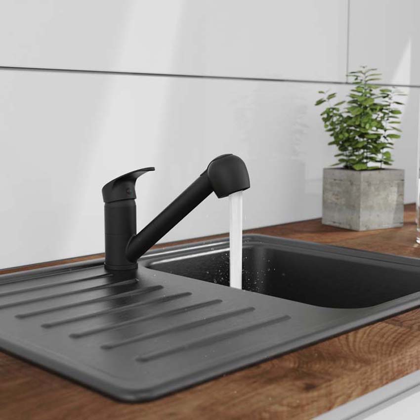 Keukenkraan Diana mat zwart met uittrekbare uitloop