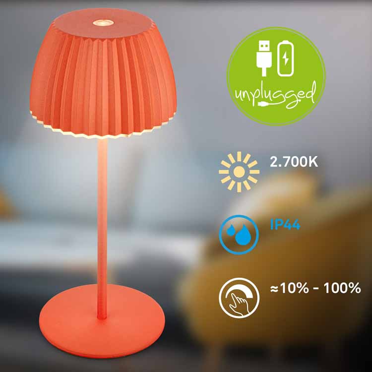 Lampe de table Elvoro - orange - 20cm - dimmable - LED - 1.5W - 2700K - IP44 - USB