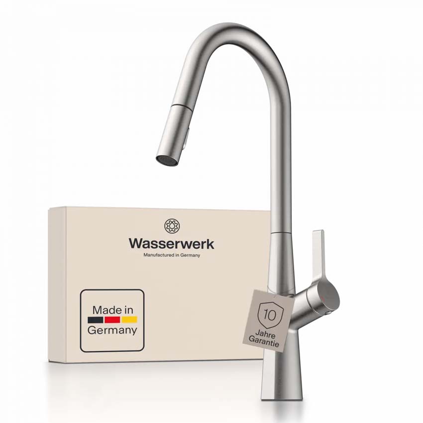 Robinet de cuisine Wasserwerk WK 9 Curve aspect inox avec bec extractible