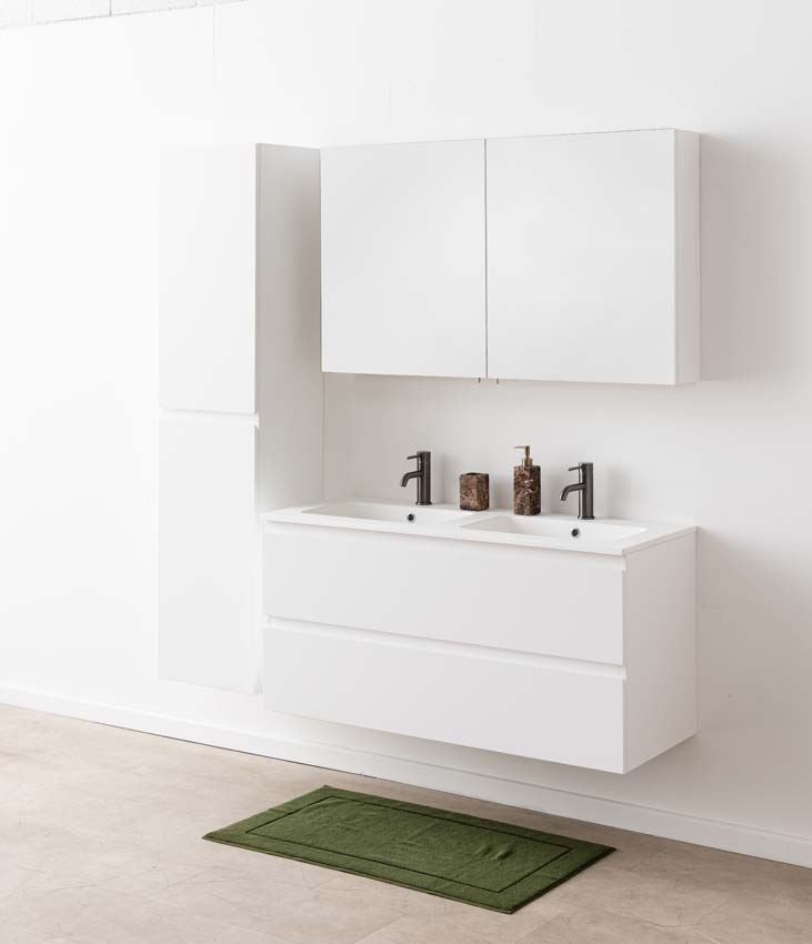 Badkamermeubel Tibo wit met dubbele wastafel mat wit 120cm