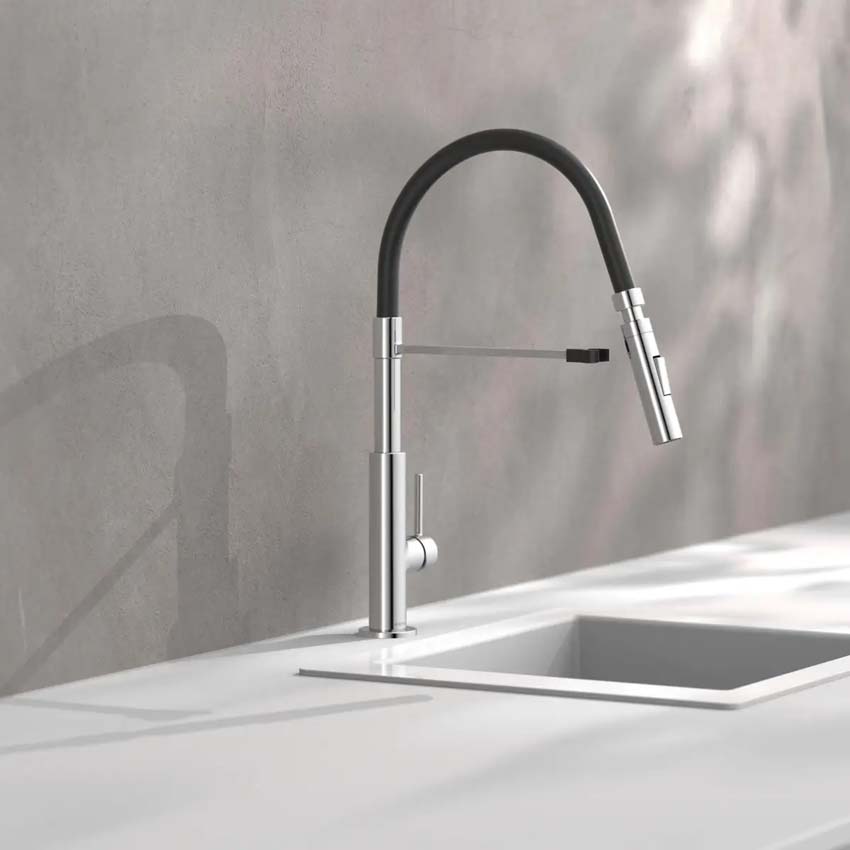 Keukenkraan Sven chroom/zwart met uittrekbare uitloop
