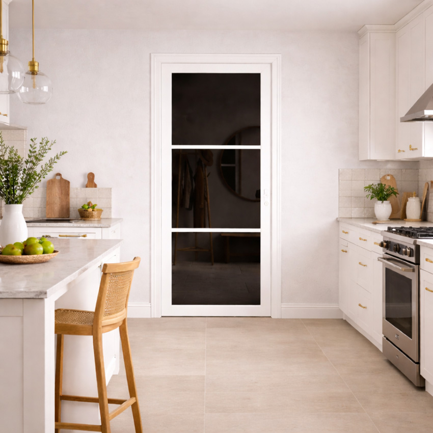 Bloc-porte steel look bois blanc 3R L201,5xl73cm verre gris fumé réversible
