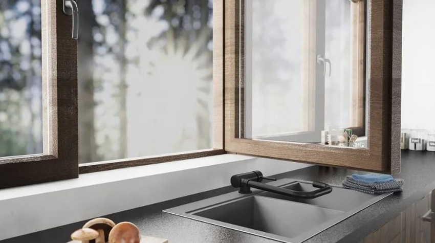 Keukenkraan Window mat zwart