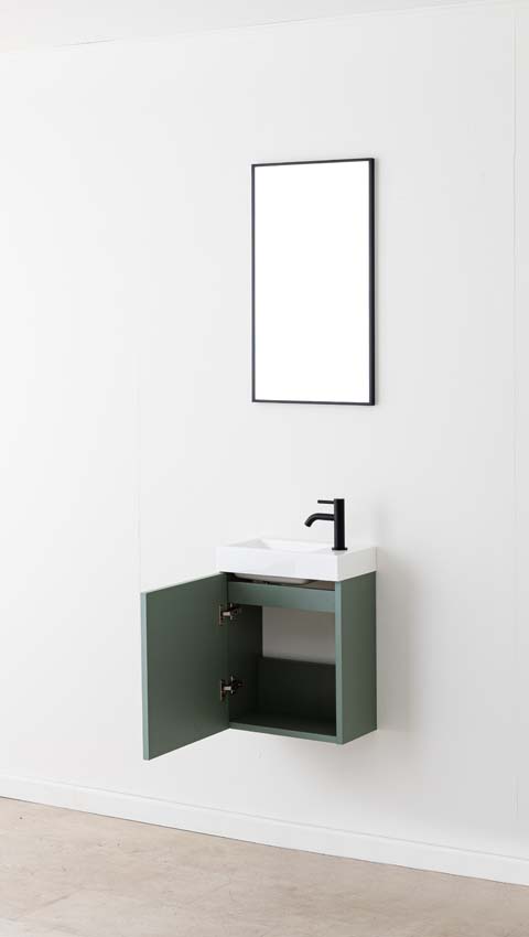Meuble de toilette Dotan eucalyptus vert lavabo blanc brillant 45x40x2