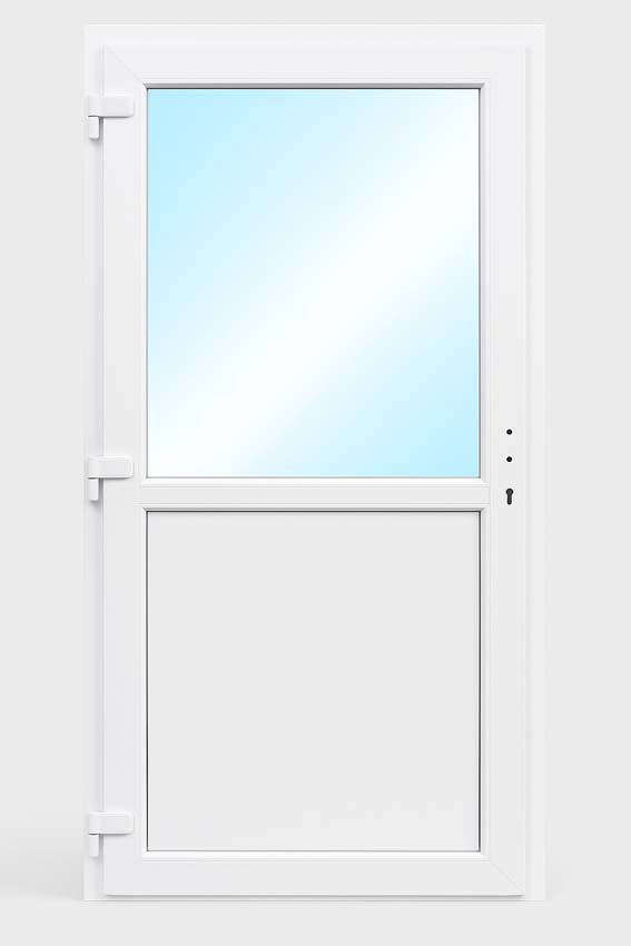 Porte extérieure semi-vitrée PVC verre clair blanc 880x2180mm ouvrant à gauche