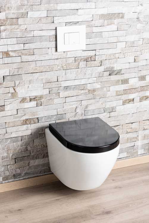Toilette suspendue Gary sans rebord blanc raccourcie avec siège de WC softclose noir
