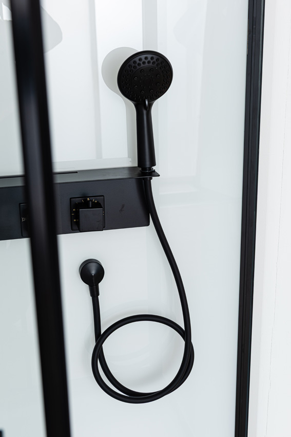 Douchecabine Adele thermostatisch links/rechts zwart/wit draaideur 115x90x225cm