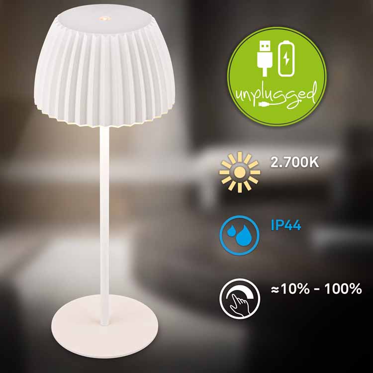 Lampe de table Veluna - blanc - 36.5cm - dimmable - LED - 2W - 2700K - IP44 - USB