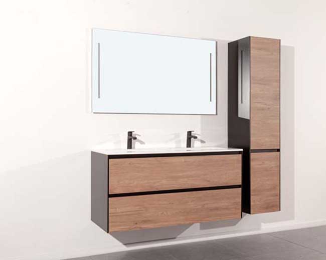 Badkamermeubel Molly houtlook hangend met dubbele wastafel mat wit 120cm
