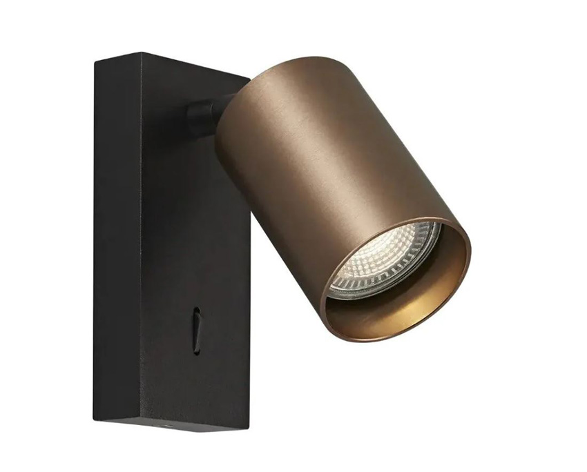 Wandspot - zwart/geborsteld brons - 14,5x6x13cm - GU10 - 1x50W