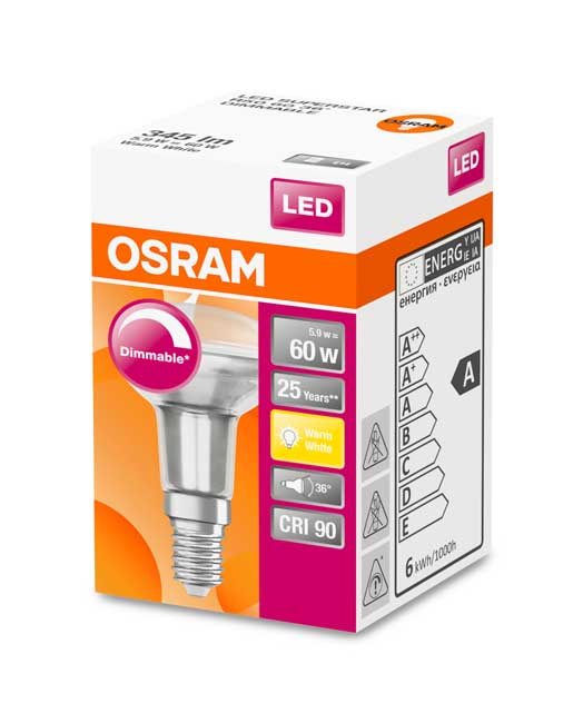 Lamp LED Osram E14 5.9W (345 lumen) dimbaar warm wit licht