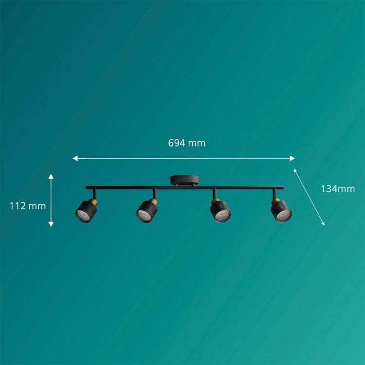 Opbouwspot - Zwart/goud - 69,4x13,4x11,2cm - GU10 - 4x35W