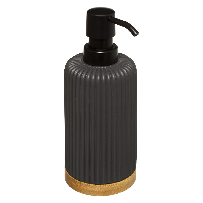 Zeepdispenser Milo polyresin/bamboe zwart 7,2x7,2x18,8cm
