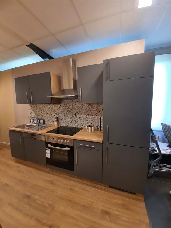 Cuisine Ymir grise mat/chêne 280cm - sans appareils