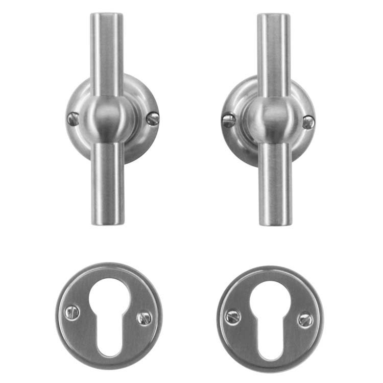 Poignée de porte pienza nouveau T+T look inox rosace cylindre