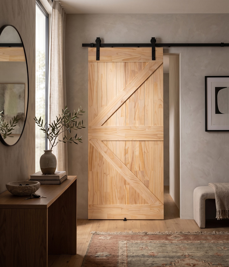 Complete enkele schuifdeur Barn Tristan 93x211,5cm + rail robust zwart + geleider muur