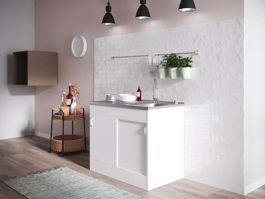 Meuble avec évier et porte coulissante blanc 100x60cm