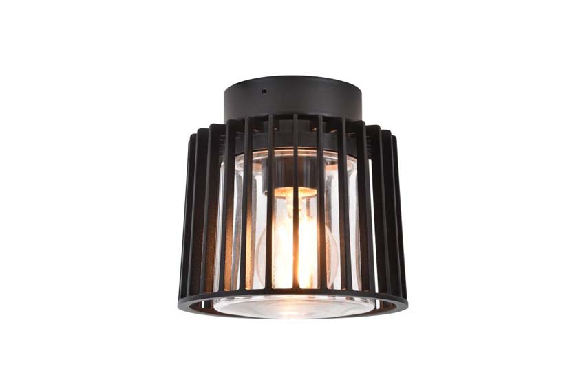 Buitenverlichting plafonnier zwart/glas excl lamp