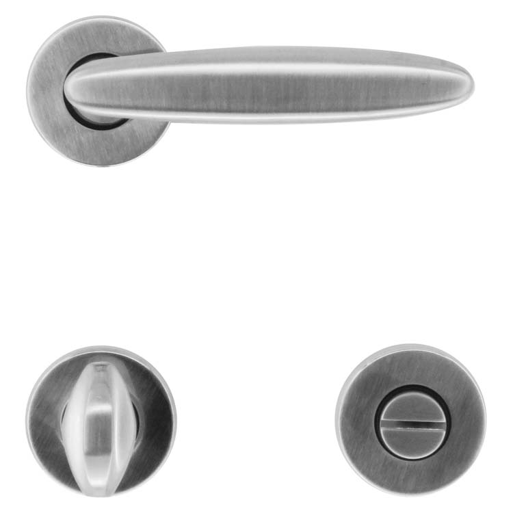 Poignée de porte vigevano look inox avec serrure toilette