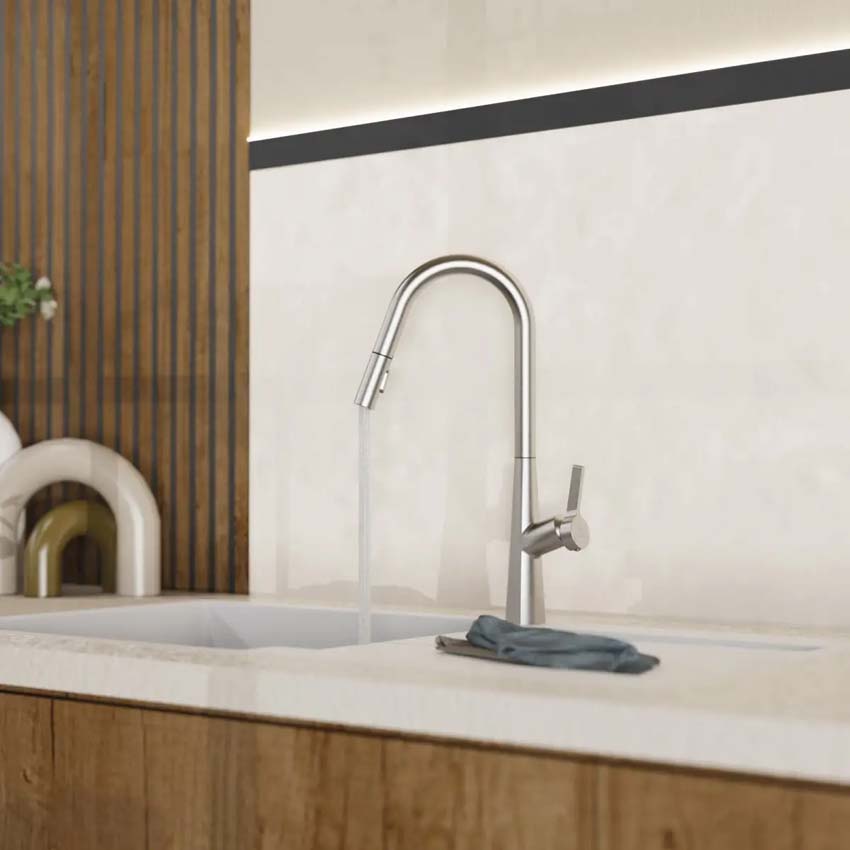 Robinet de cuisine Wasserwerk WK 9 Curve aspect inox avec bec extractible