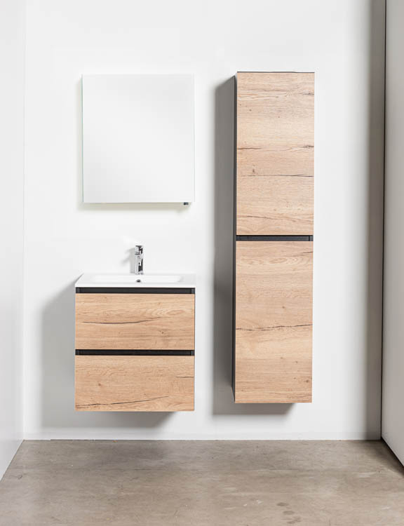 Meuble de salle de bains Dotan chêne suspendu avec lavabo simple blanc mat 60cm