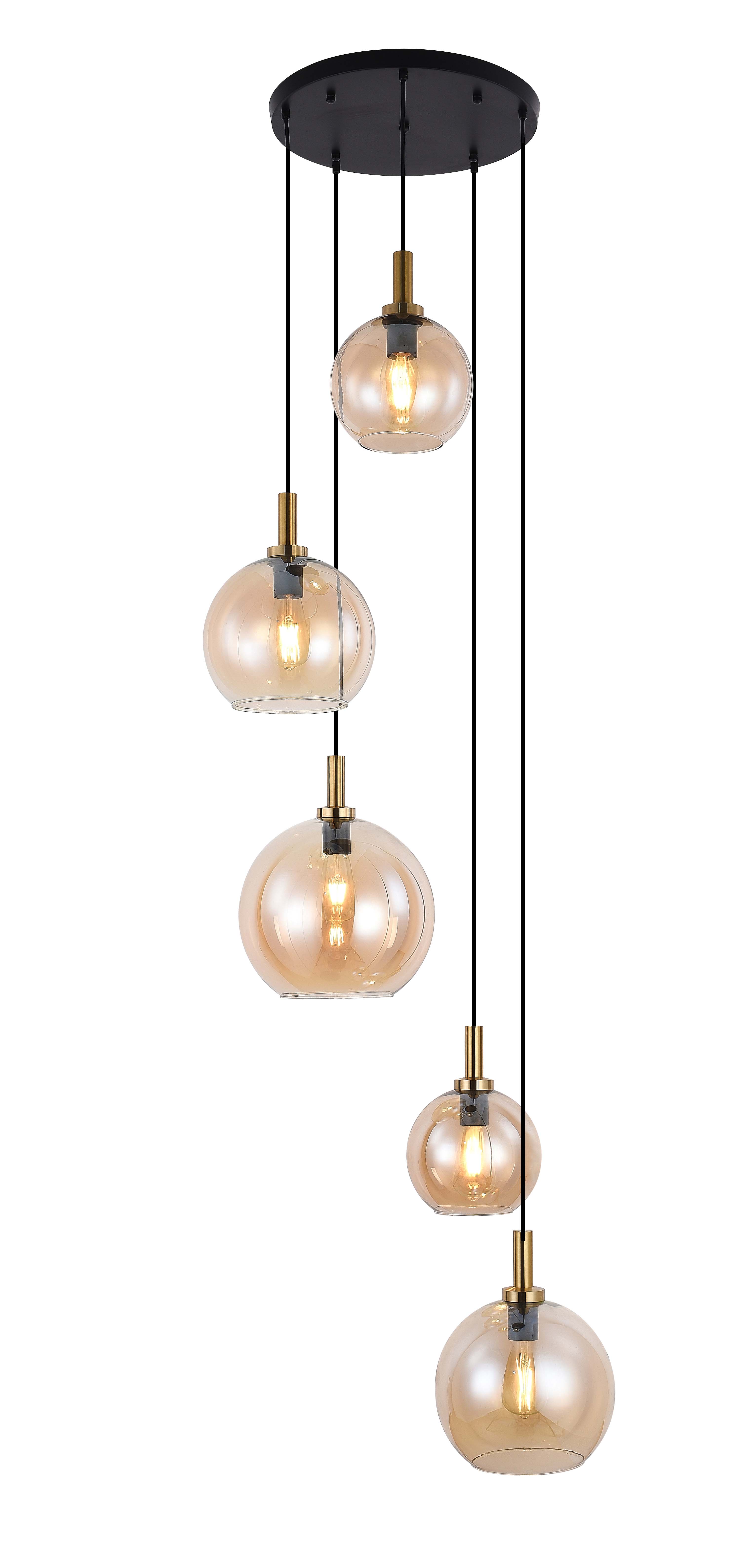 Lampe suspension noir or 5 x E27