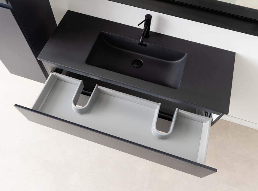 Badkamermeubel Tibo grijs hangend met enkele wastafel mat zwart 120cm
