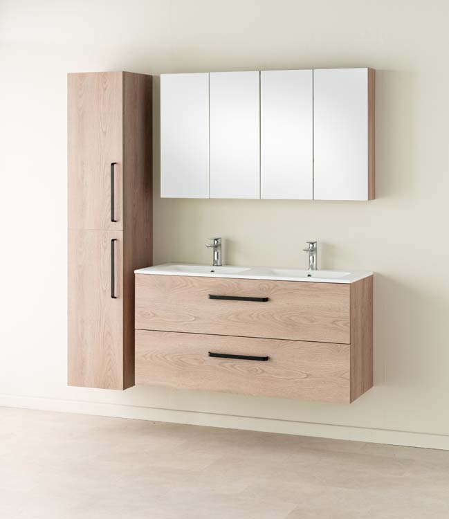 Meuble de salle de bains Bison chêne suspendu avec lavabo simple blanc mat 120cm