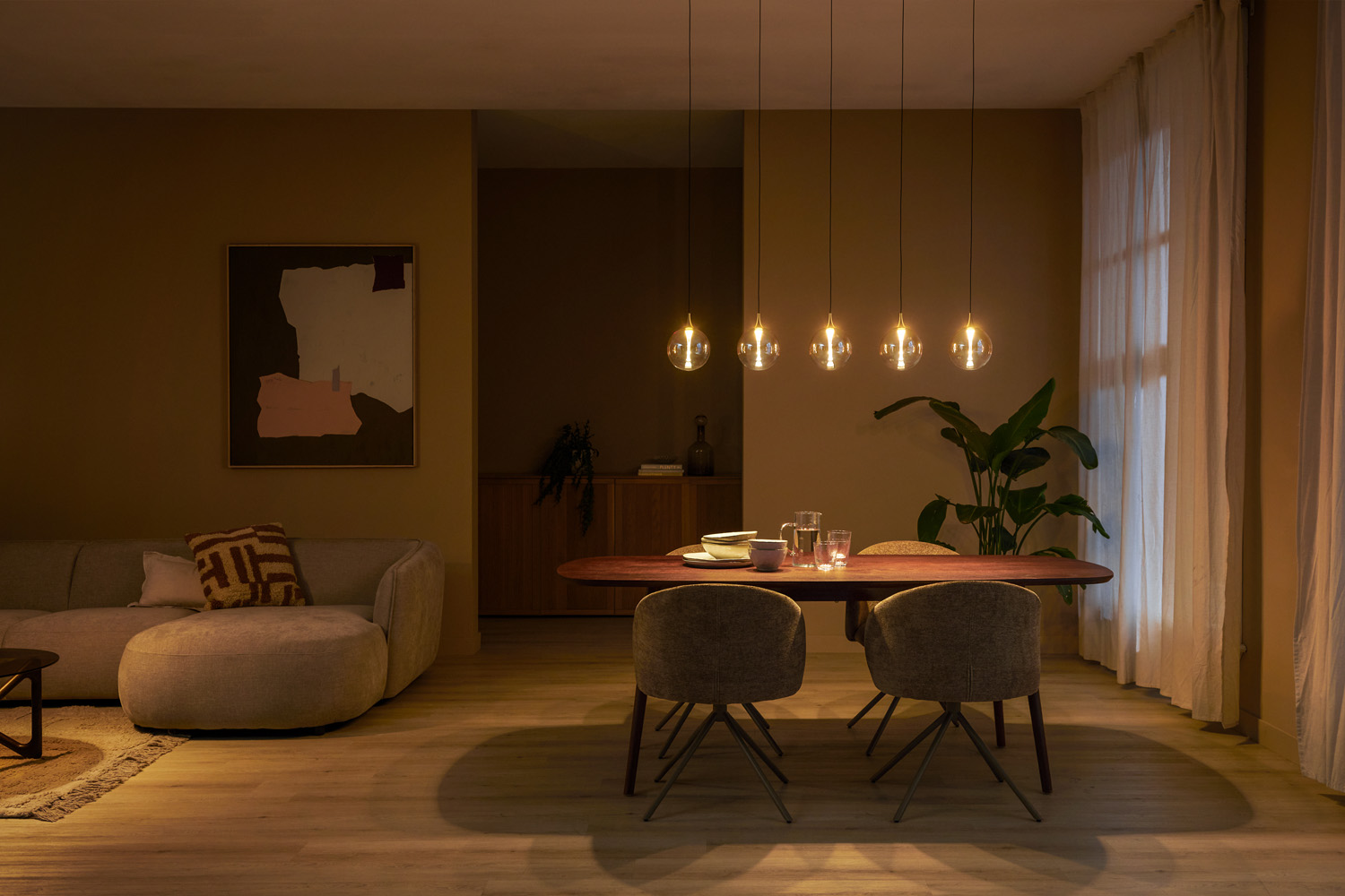 Lucide Premium Gisela - Hanglamp - LED Dimb. - 5X4W 2700K - Met vervangbare LED-module - Amber