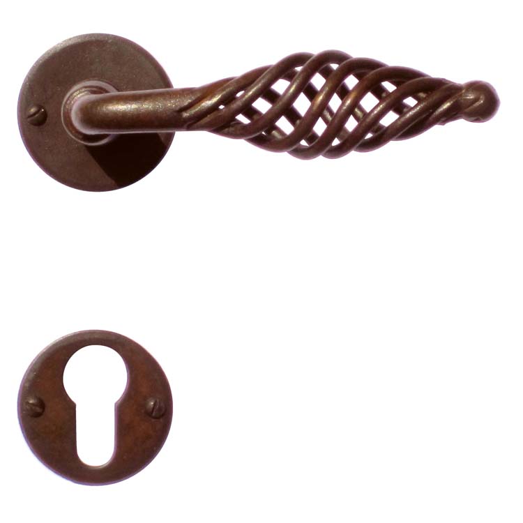 Poignée de porte tarente rouille rond rosace cylindre