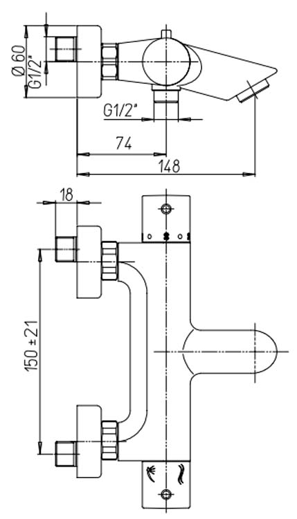 Badkraan New Country thermostatisch geborsteld nikkel