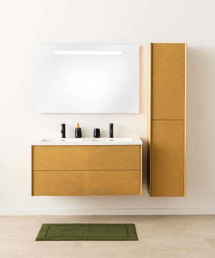 Meuble de salle de bains Waldorf chêne suspendu avec lavabo double en solid surface 120cm