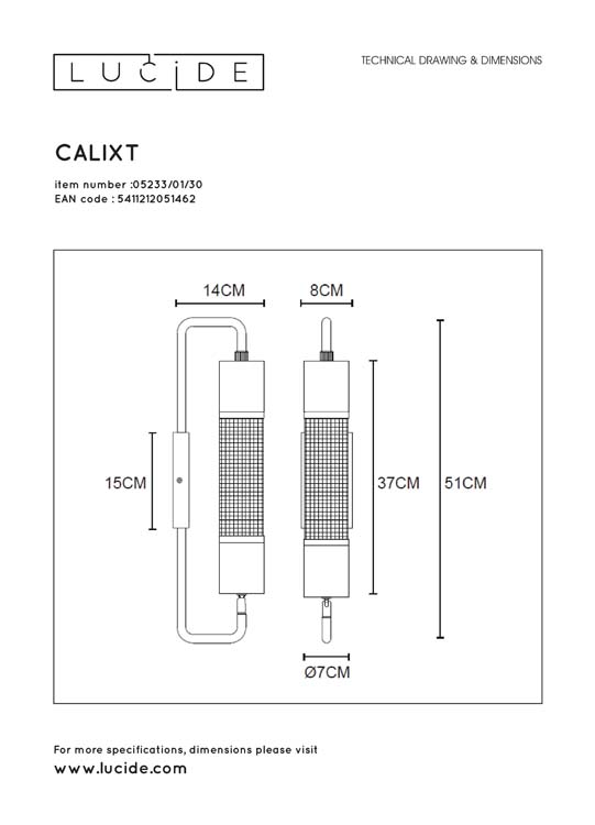 Lucide CALIXT - Applique murale - 1xE27 - Noir