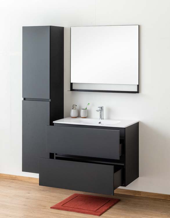 Meuble salle de bain Puro noir mat 900mm lavabo brillant Meuble salle de bain Puro noir mat 900mm lavabo brillant
