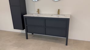 Badkamermeubel Fara antraciet staand met dubbele wastafel carrara 140cm Badkamermeubel Fara antraciet staand met dubbele wastafel carrara 140cm