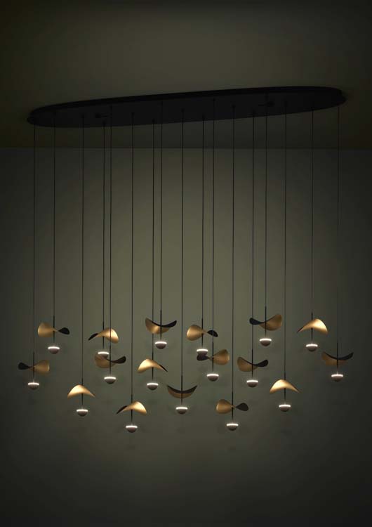 Hanglamp zwart-goud 17 leds 155 cm 3000K dimbaar