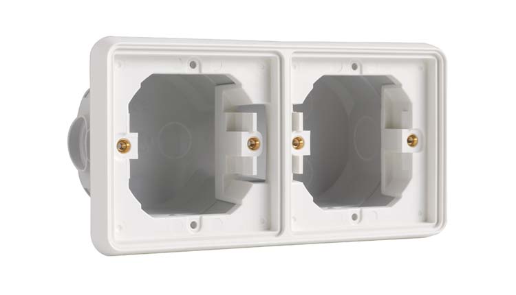 Boîte d'encastrement hor double hydro 2 entrées + passe-câble blanc
