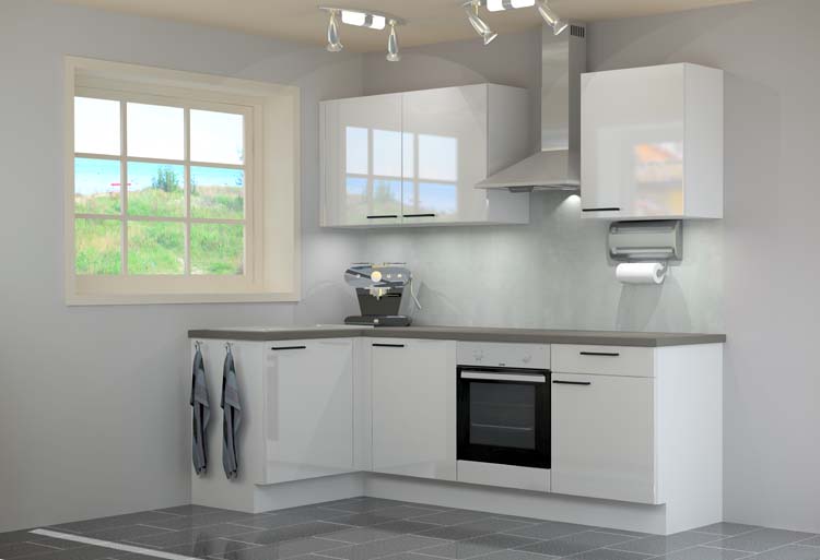 Cuisine d'angle Premium 11 blanche 245x130cm - pré-montée - avec appar