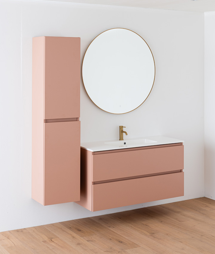 Badkamermeubel Dotan abrikoos hangend met enkele wastafel glanzend wit 120cm